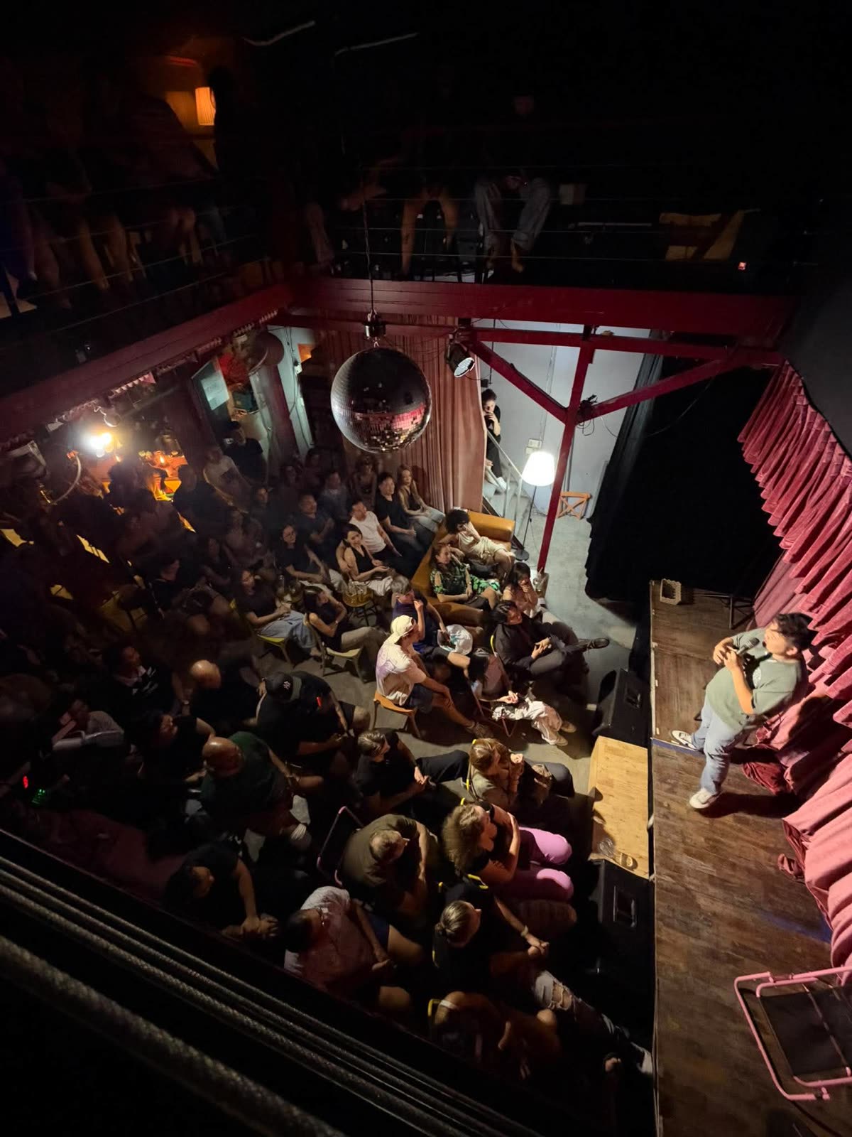 Overhead view of a packed, sold-out room at Shout Bar during the Will Pepper show